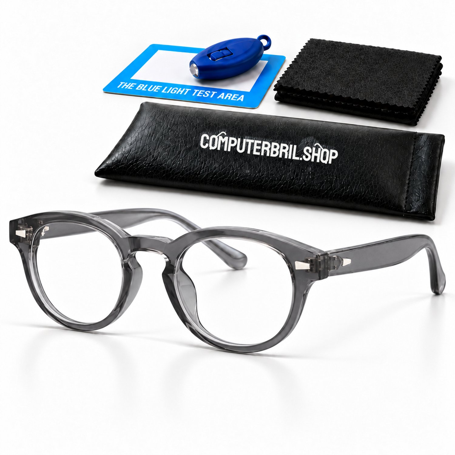 Blauw Licht Filter Bril Zonder Sterkte - Computerbril - Beeldschermbril - Blue Light Glasses - Jaren 30 Vintage Stijl - Grijs Transparant
