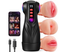 Nuvance Masturbator voor Man - Pocket Pussy met 3 Verwisselbare Sleeves - Vagina, Anus & Mond - Sex Toys voor Mannen Electrisch - 18 Standen - Vibratie & Zuigkracht - Vibrators voor Mannen