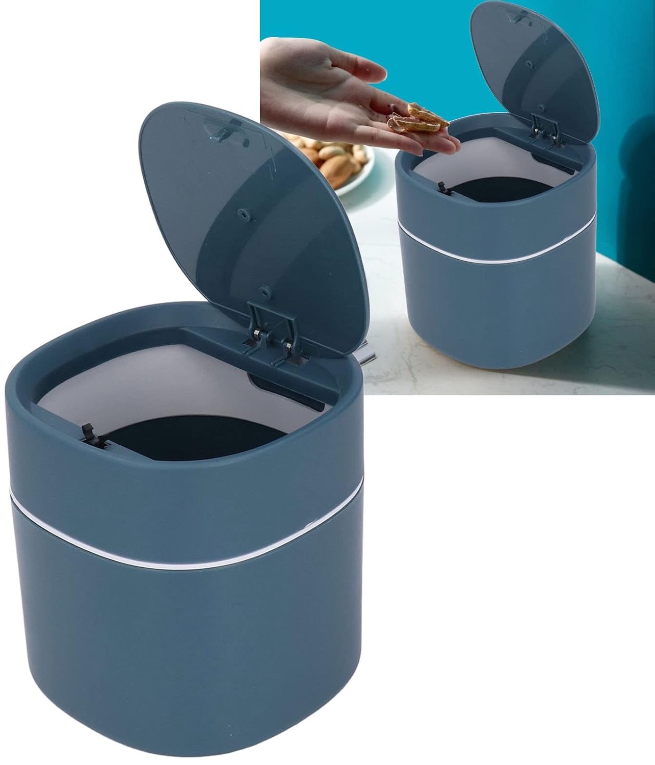 Prullenbak - Mini prullenbakje - Tafelafvalemmer - Klein Afvalbakje tafelafvalbakje - tafelafvalbakje met deksel - Aanrecht - Afvalemmers - Kunststof - blauw - 13.5*13.5*14cm - tafelvuilnisemmer met deksel - zonder Afvalzak