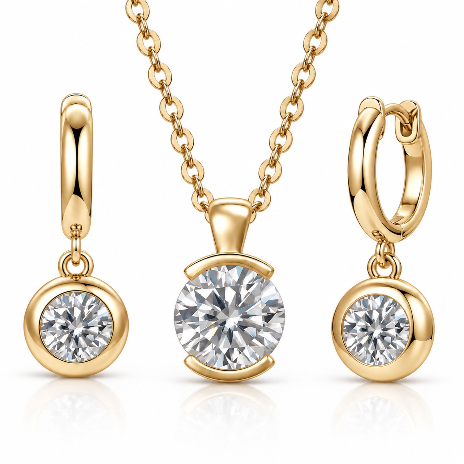 Selevie Sieradenset Goud – Ketting 2 ct & Oorbellen 1,2 ct per stuk – Moissanite – Solitaire Diamond Look