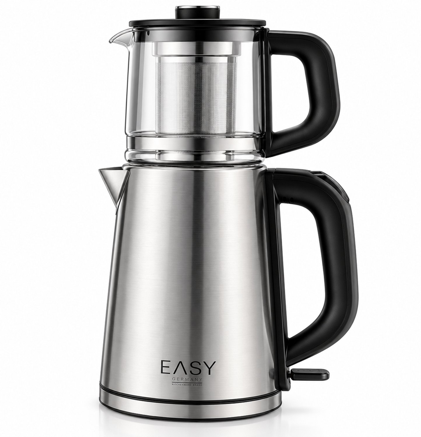 Tobeyz Easy - Çaymola Elektrische Theemaker - Turkse Theezetter & Waterkoker 2-in-1 - 1.8L RVS + 1.0L Glazen Theepot - 2200W - Strix Controller - Warmhoudfunctie - Zilver