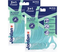 Jordan 2 x Flosser 3-in-1 36 per verpakking - 3-in-1 Flosser - Tandenstoker - Flosdraad - Tongschraper - Mondhygiëne - 36 stuks