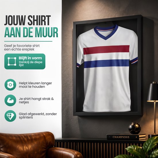 Avalo Wissellijst Hout - Inlijsten Voetbal Shirt - 3D Box Frame - 60x80 CM - Zwart - Diepe fotolijst - Shirt Inlijsten In Fotolijstje — cadeau in Wonen & Interieur - foto 5