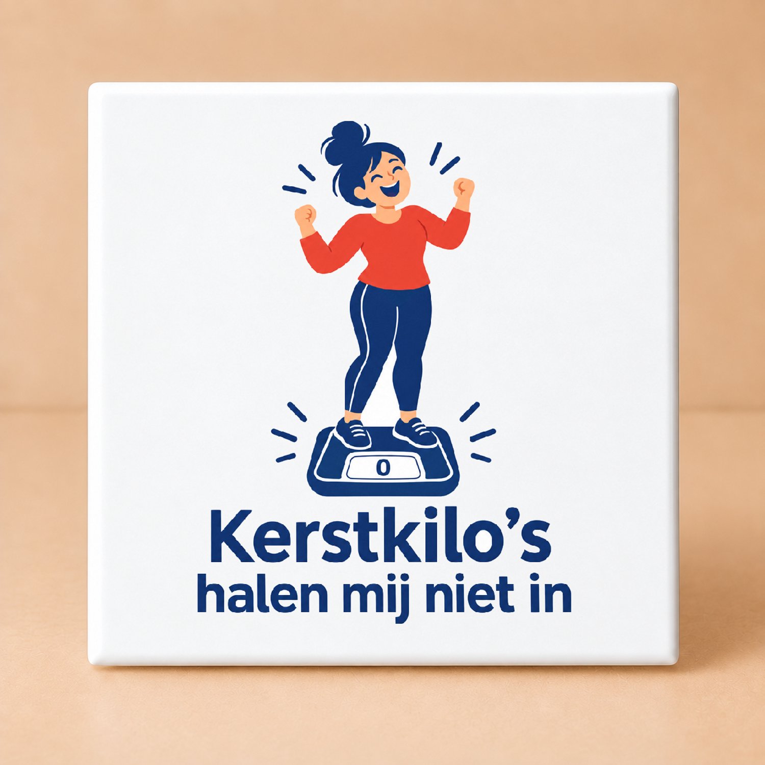 Bedruk King Vrolijke Hardlopers tegen de feestdagenkilo’s Tegel – Humoristische decoratie voor hardloopliefhebbers en sportfanaten - 15 x 15 cm Wit