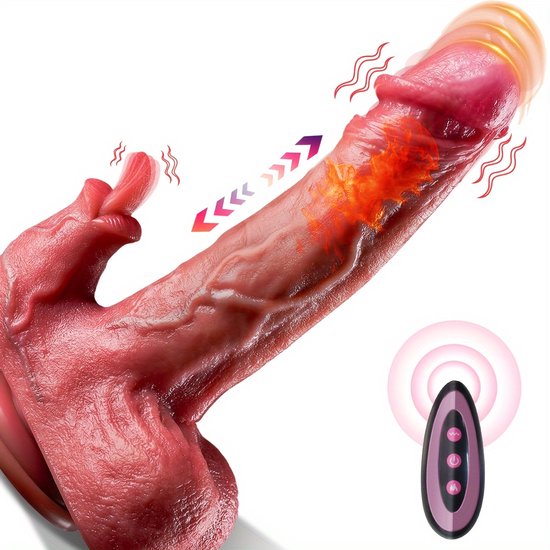 Realistische dildo met trillings- en warmte-effecten en een draadloze afstandsbediening.