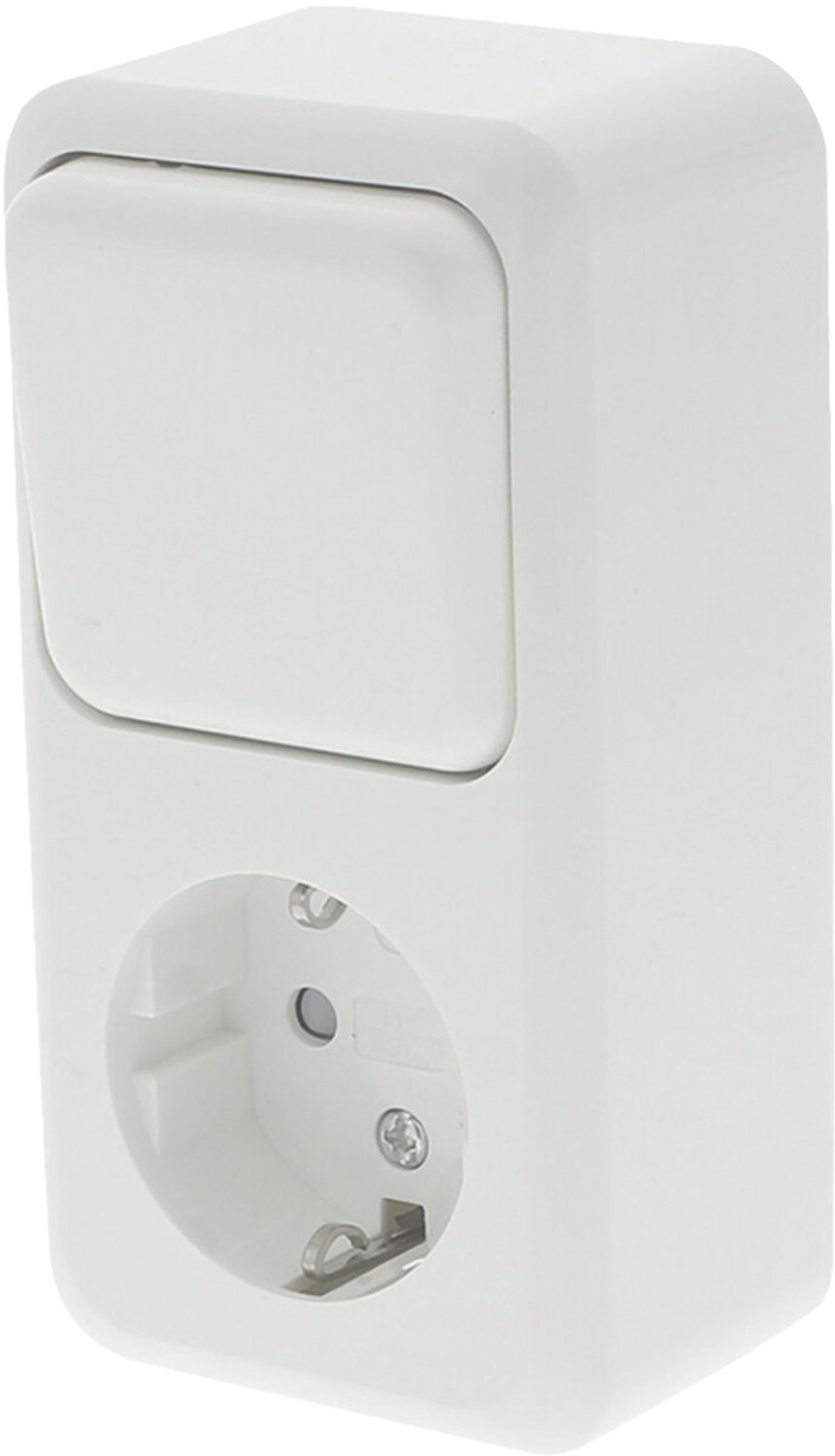 Q-LINK - Wandcontactdoos - Opbouw - 1-voudig Stopcontact - 1-voudig Wisselschakelaar - Randaarde - Kinderbeveiliging - Polarwit