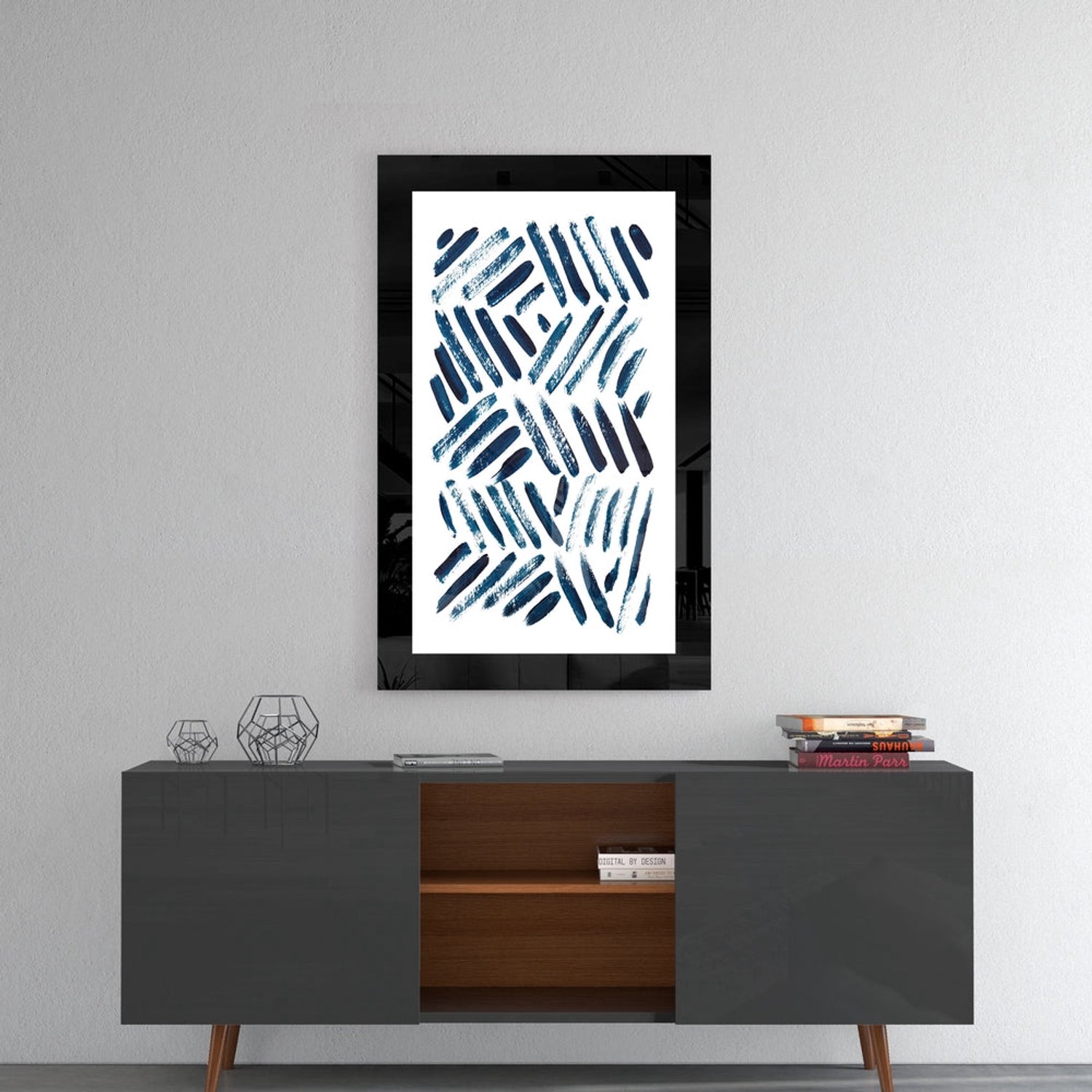 Glasschilderij – Blauwe Lijnen – Moderne Wanddecoratie