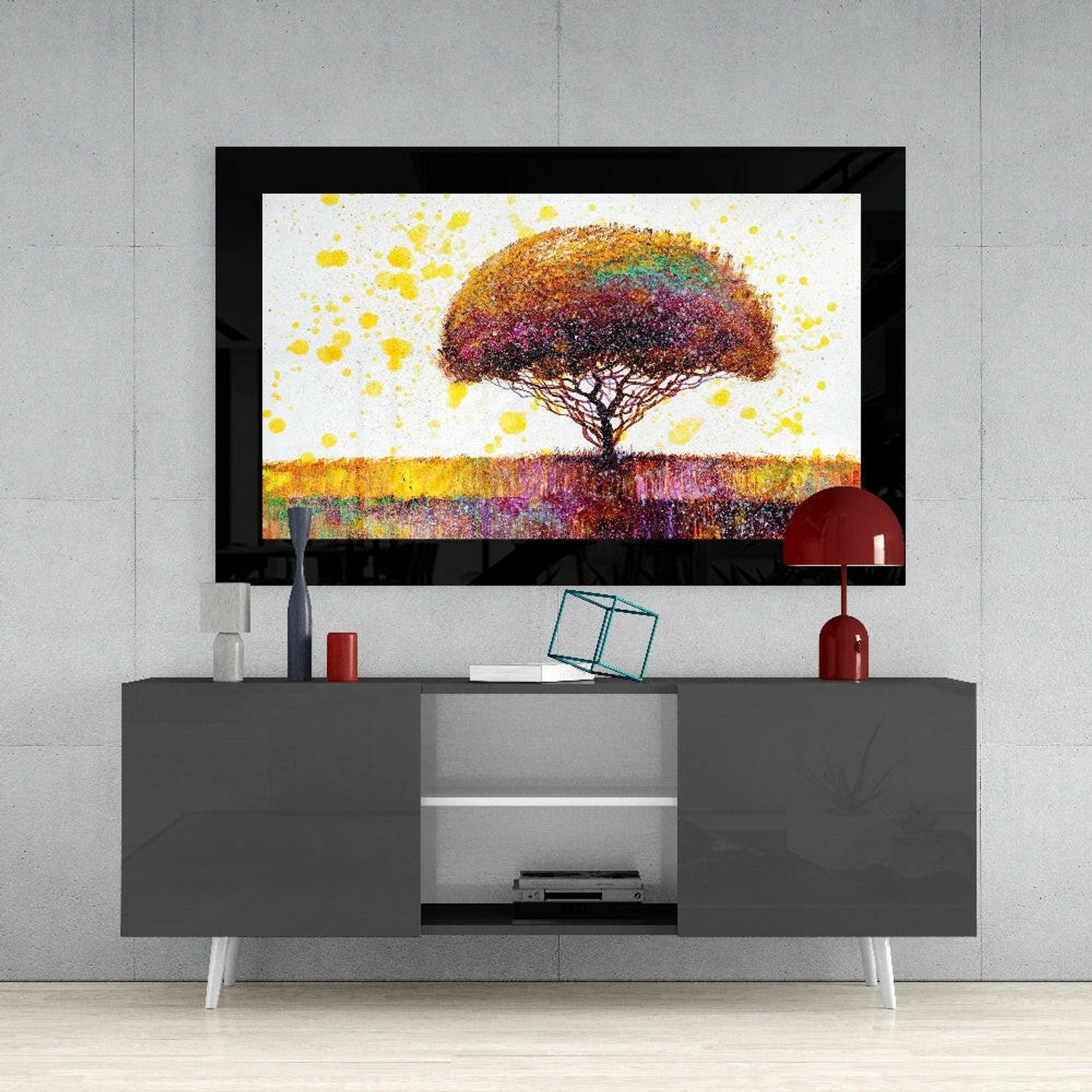 Glasschilderij – Kleurrijke Droomboom – Moderne Kunst aan de Muur