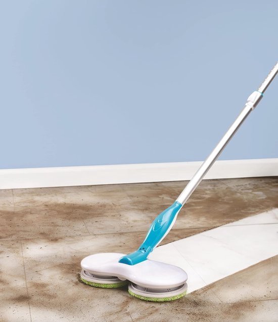 Gemotoriseerde bezem - Draaibare dweil - Vloeren schoonmaken - Dubbele roterende kop - 127x40x18cm - Blauw wit groen — afbeelding 2