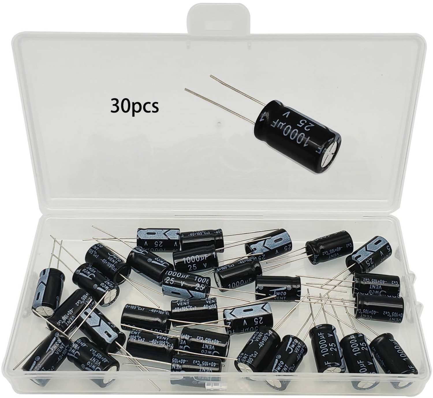 Electrolytische condensatoren 1000uF 25V, Aluminium, Capaciteit 1000µF, 30 Stuks, 10 x 17 mm