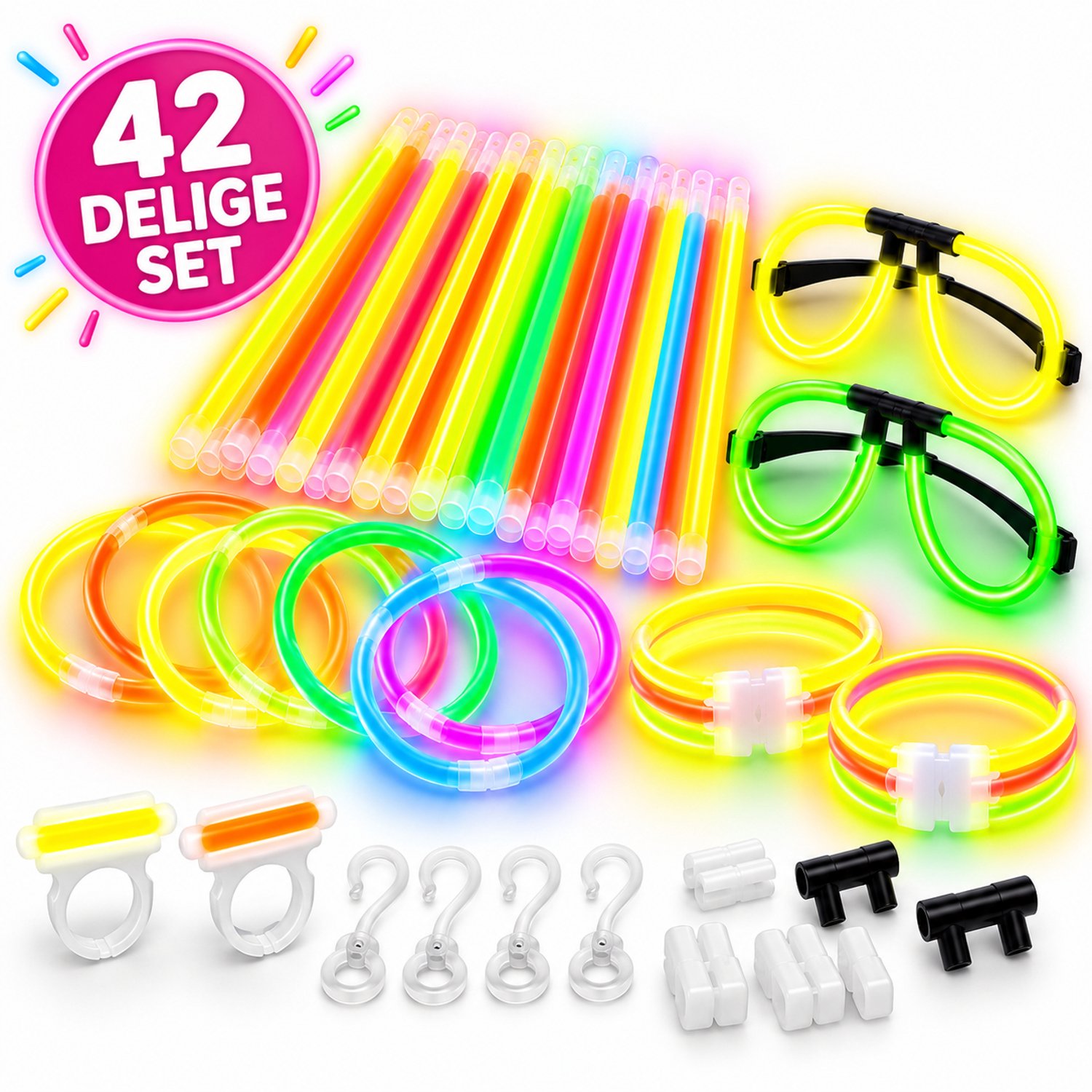 Glow in the Dark Party Set - 42 Delig - Glowsticks - Neon Sticks - Carnaval - Halloween Party Artikelen - Breekstaafjes - Verjaardag Feest - Glow sticks - Isa's Friends