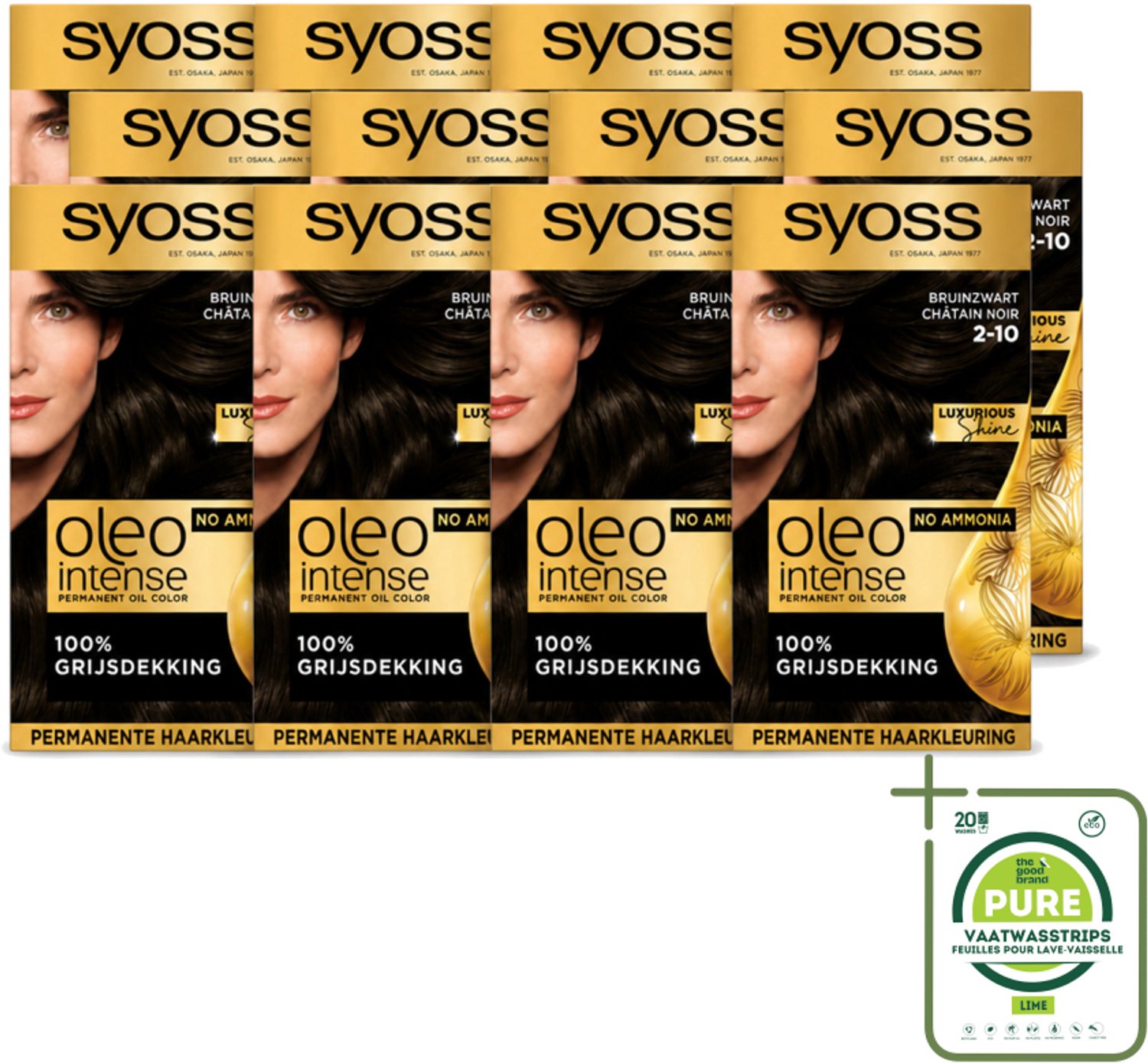 12 x SYOSS - Oleo Intense 2-10 - Haarverf - Permanente Haarkleuring - Bruinzwart - Langdurige Kleur - Grootverpakking - Haarkleuren Zonder Ammoniak - Donkerbruin Zwart Haar - Professionele Haarkleuring - Haarverzorging - Glanzende Haarkleur