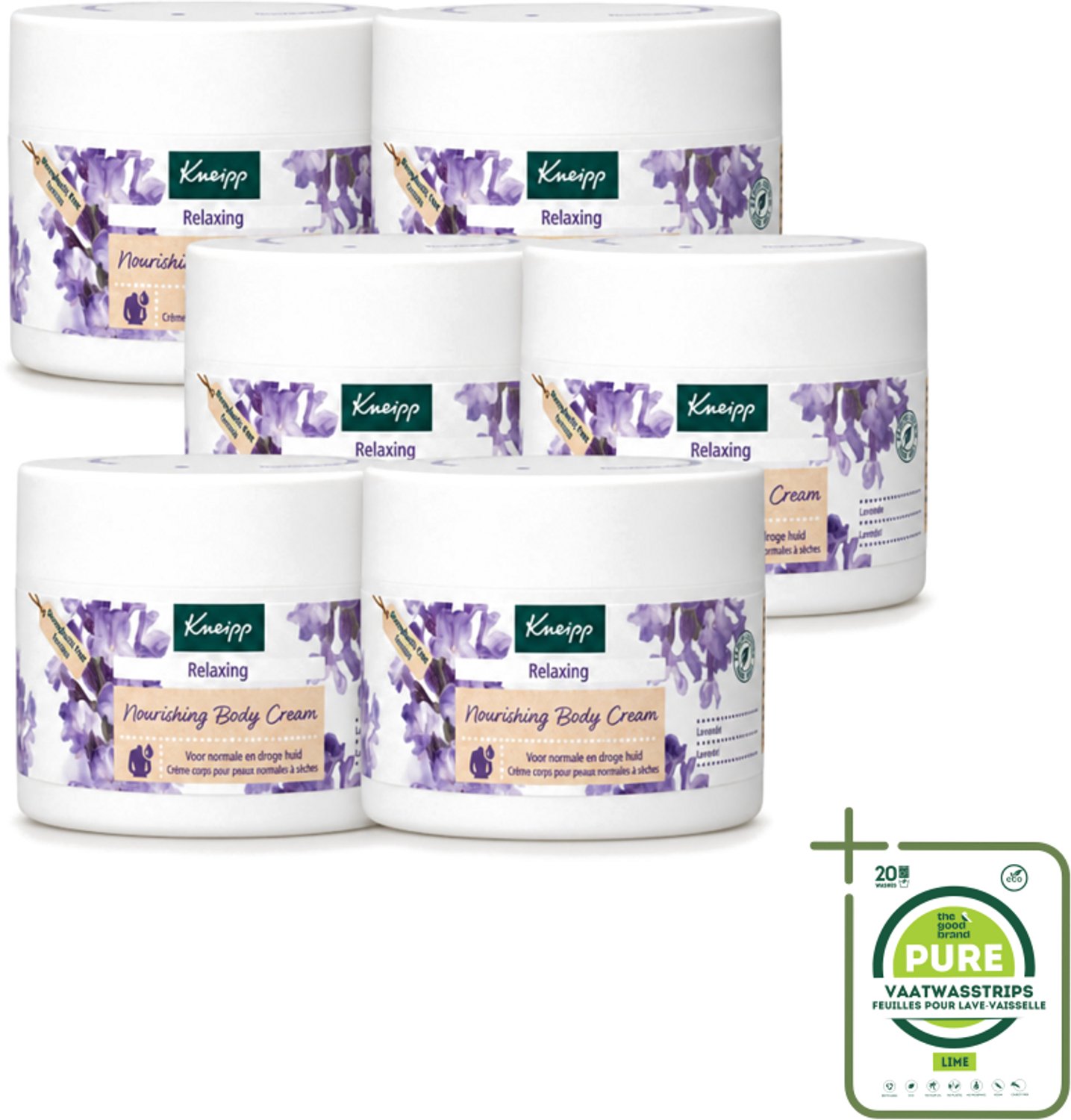 6 x Kneipp - Body crème - Relaxing - Lavendel - Rustgevende geur - 200 ml - Grootverpakking - Vaatwasstrips - Kneipp Bodycrème Relaxing Lavendel - Ontspanning - Rustgevende Crème - Lavendel - Shea Butter