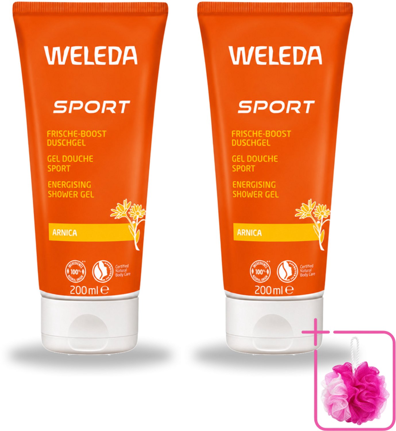 2 x WELEDA - Douchegel Sport - Arnica - 200 ml - Bulkverpakking - Sportdouchegel - Douchemop - Herstel