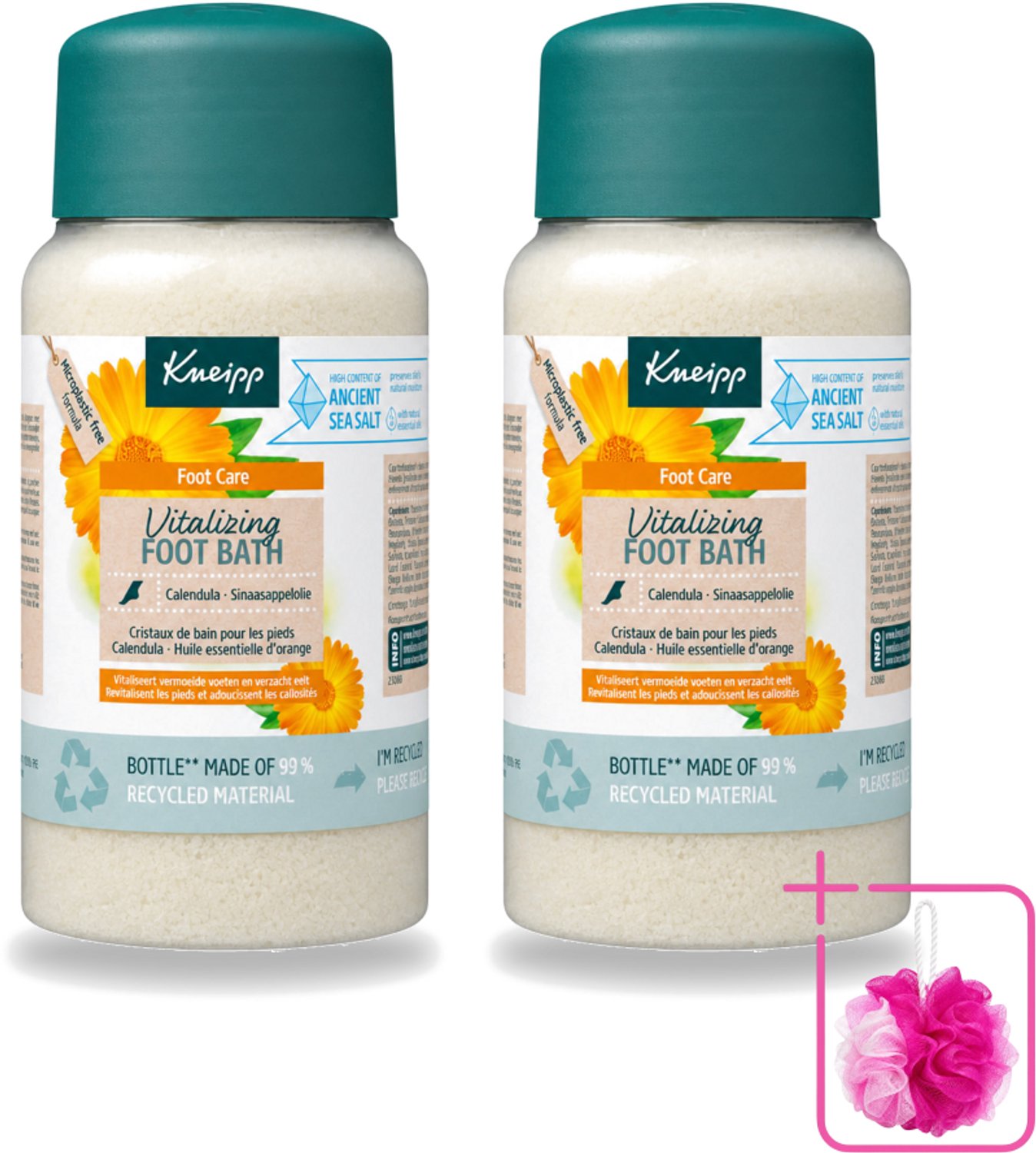 2 x Kneipp - Voetbadzout - Vitalizing - Citrusgeur - 600 g - Bulkverpakking - Voetbadzout - Douchemop - Voetbadkristallen