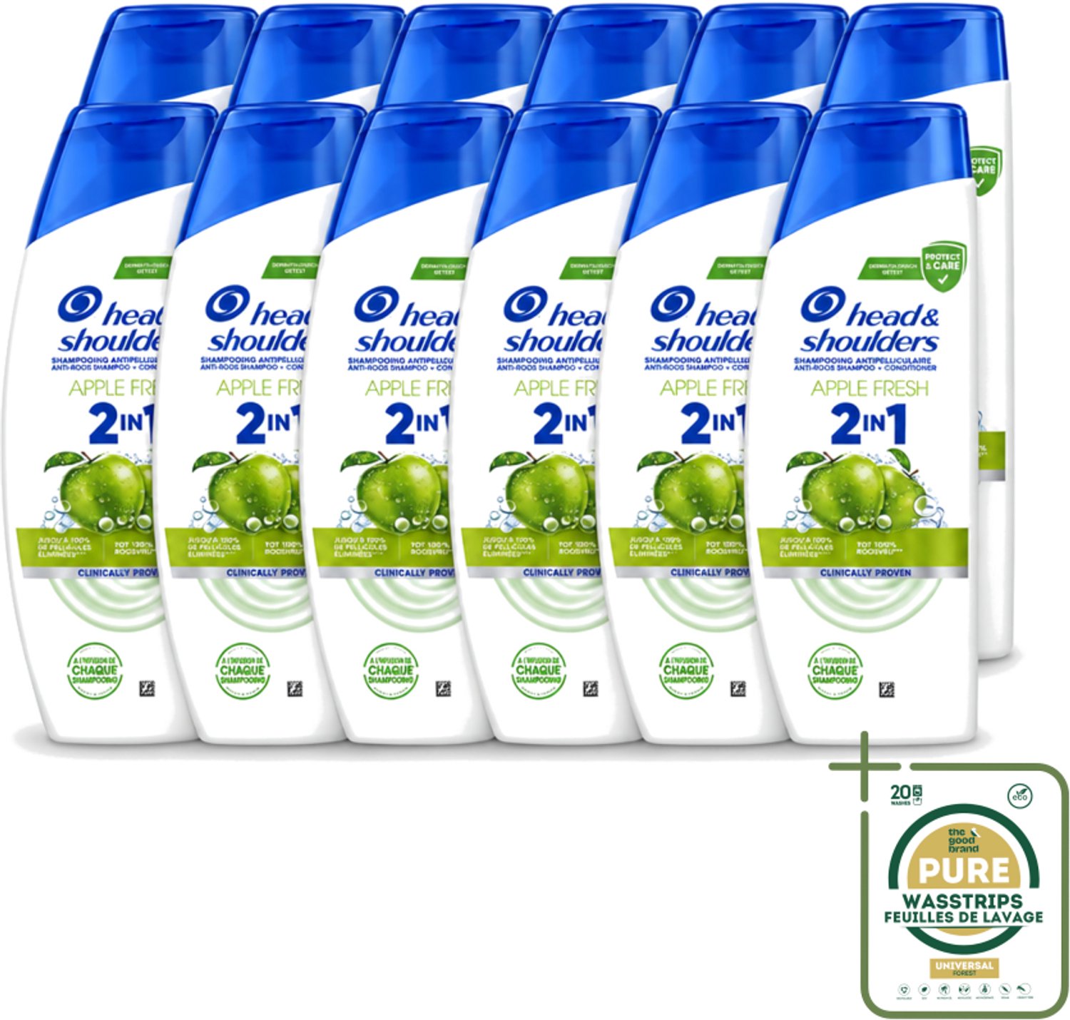 12 x Head & Shoulders – 2-in-1 – Apple Fresh – 300 ml - Wasstrips - Anti-roos Shampoo - 2-in-1 Shampoo - Apple Fresh Shampoo - Shampoo Tegen Roos - Verfrissende Shampoo