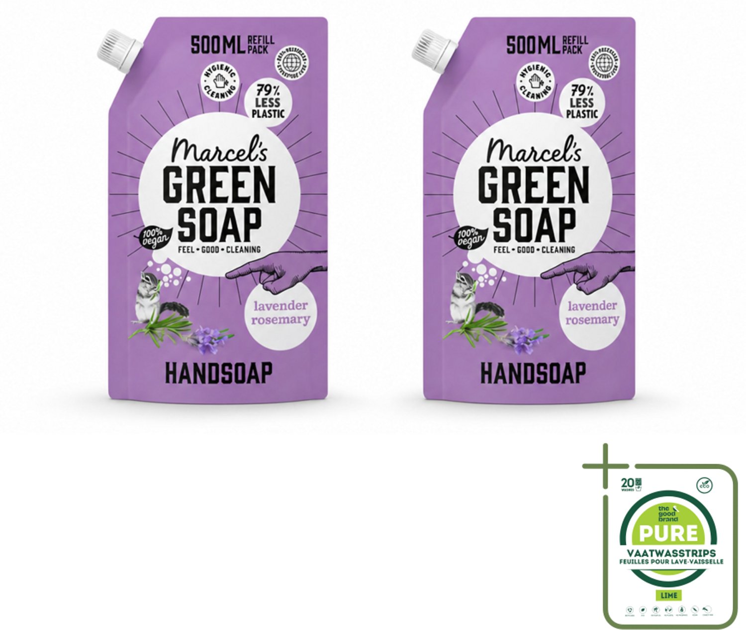 2 x Marcel’s Green Soap – Handzeep Navulling – Lavendel & Rozemarijn – 500 ml - Grootverpakking - Vaatwasstrips - Handzeep - Natuurlijke Handzeep - Plantaardige Handzeep - Lavendel Handzeep - Rozemarijn Handzeep