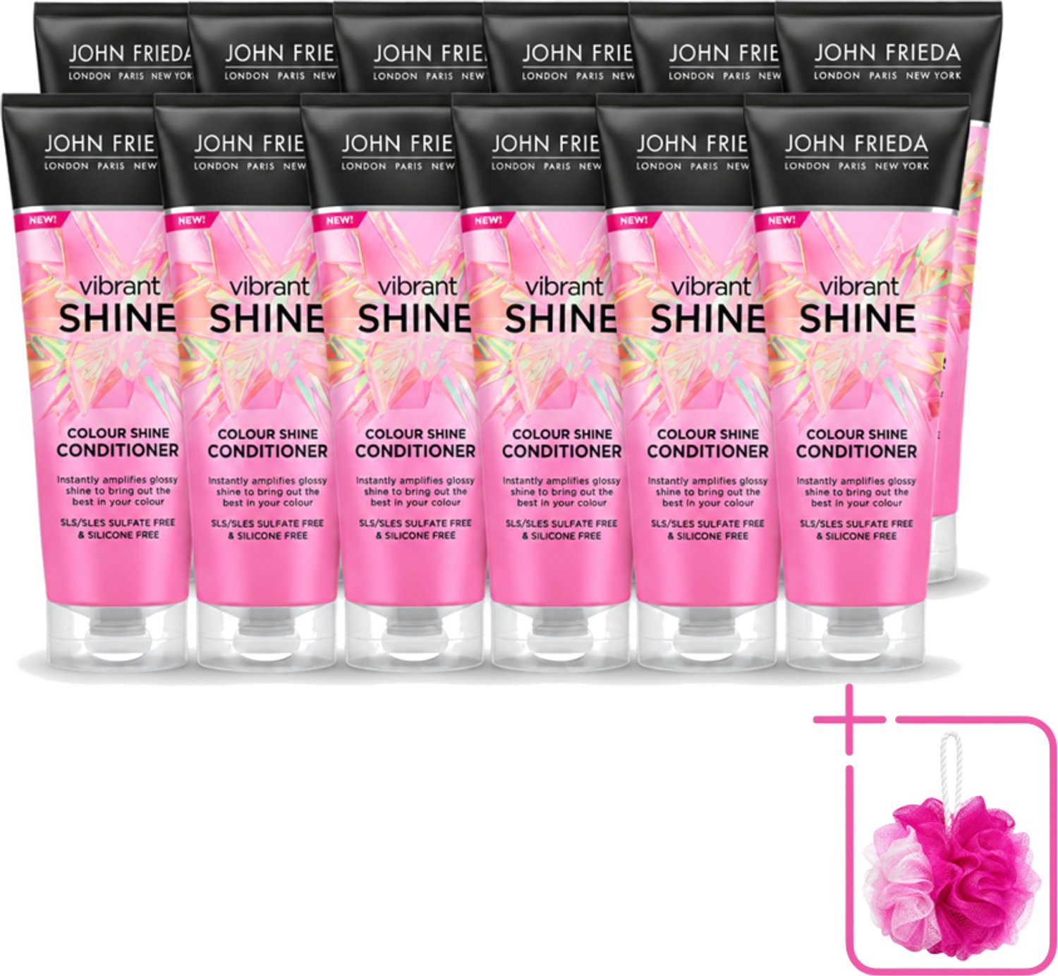 12 x John Frieda – Conditioner – Vibrant Shine Colour – Glansversterkend – 250 ml - Bulkverpakking - Glansversterking - Douchemop - Haarkleur