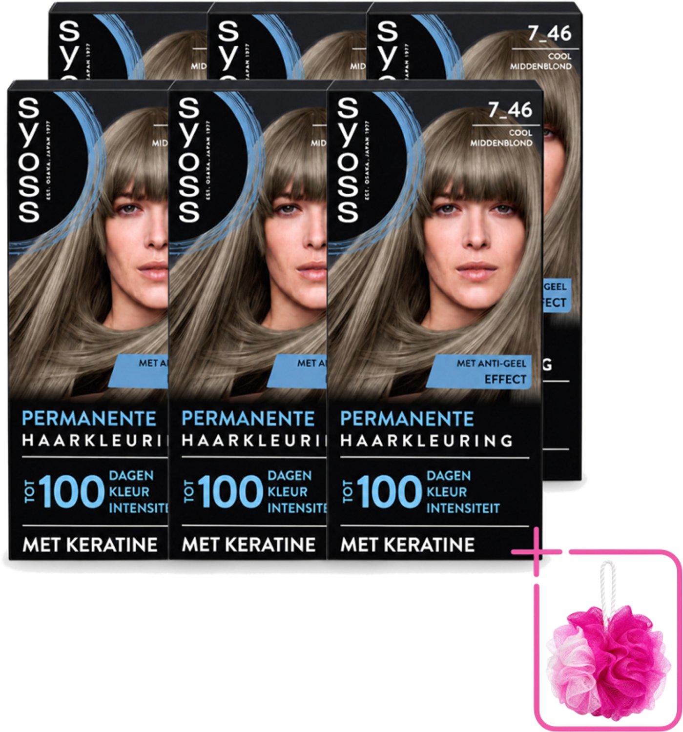 6 x SYOSS - Coloration 7-46 Cool Middenblond - Haarverf - Grijsdekking - Vermindert Haarbreuk - Bulkverpakking - Haarkleur - Douchemop - Permanente haarkleur