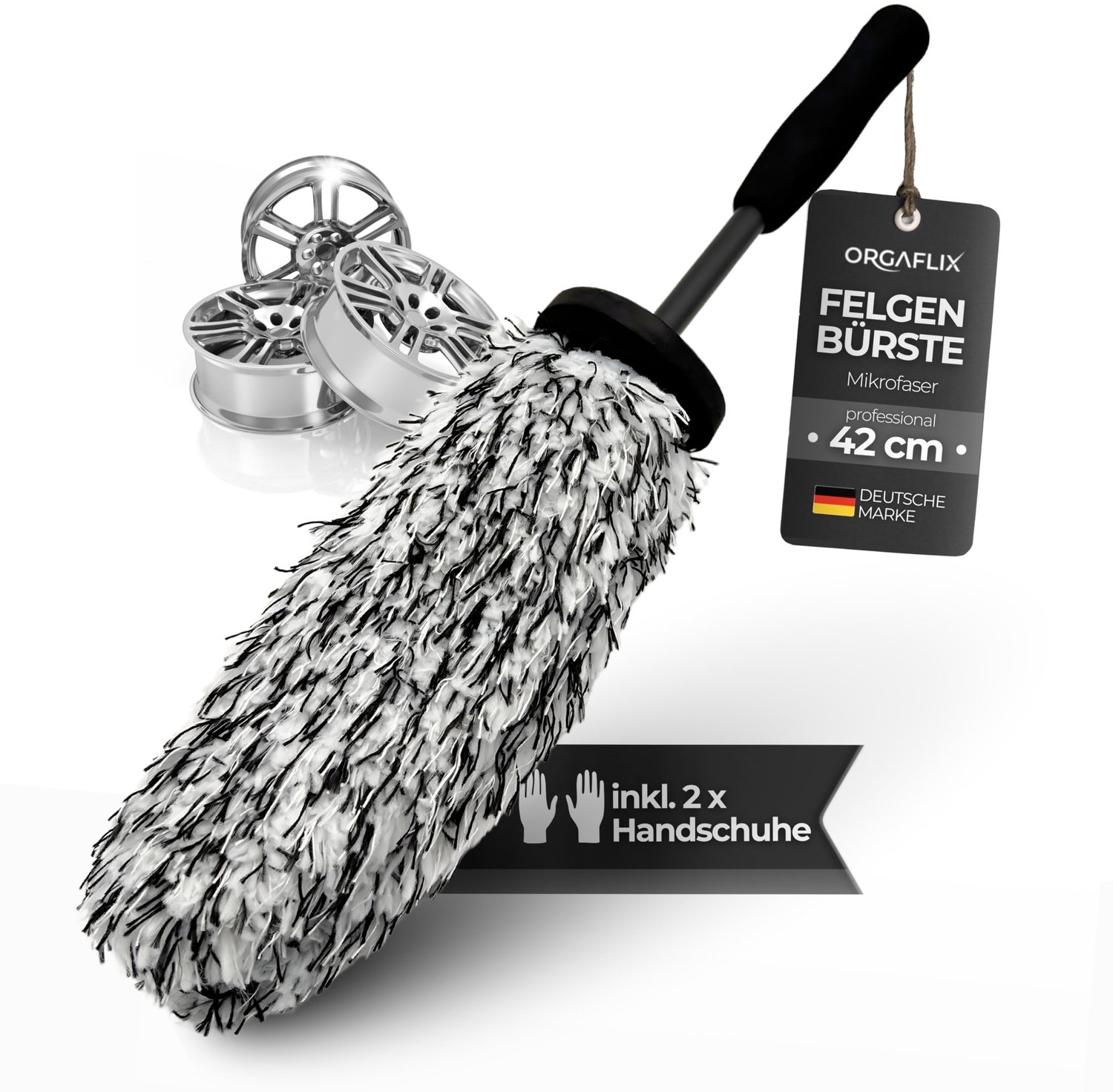 Professionele Microvezel Velgenborstel 42 cm met Rubber Handschoenen