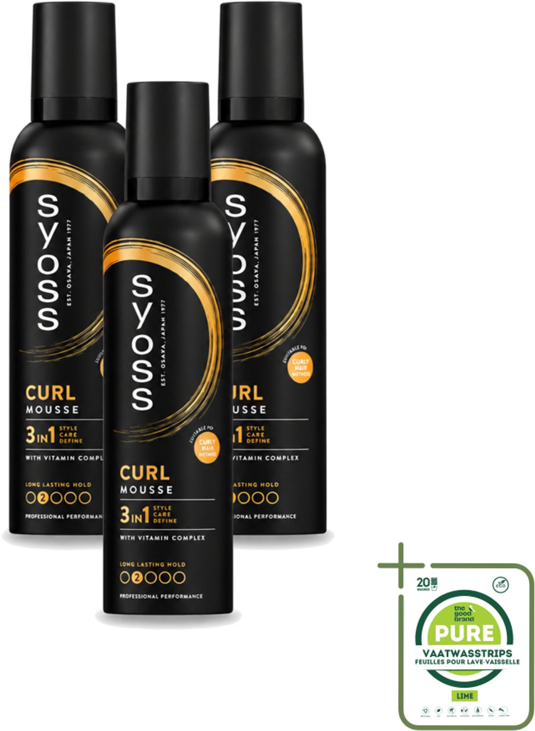 3 x Syoss - Curl - Haarmousse - Anti-Pluis & Bounce - 250 ml - Grootverpakking - Vaatwasstrips - Krullen - Haarmousse - Anti-pluis - Kruldefinitie - Haarkleur