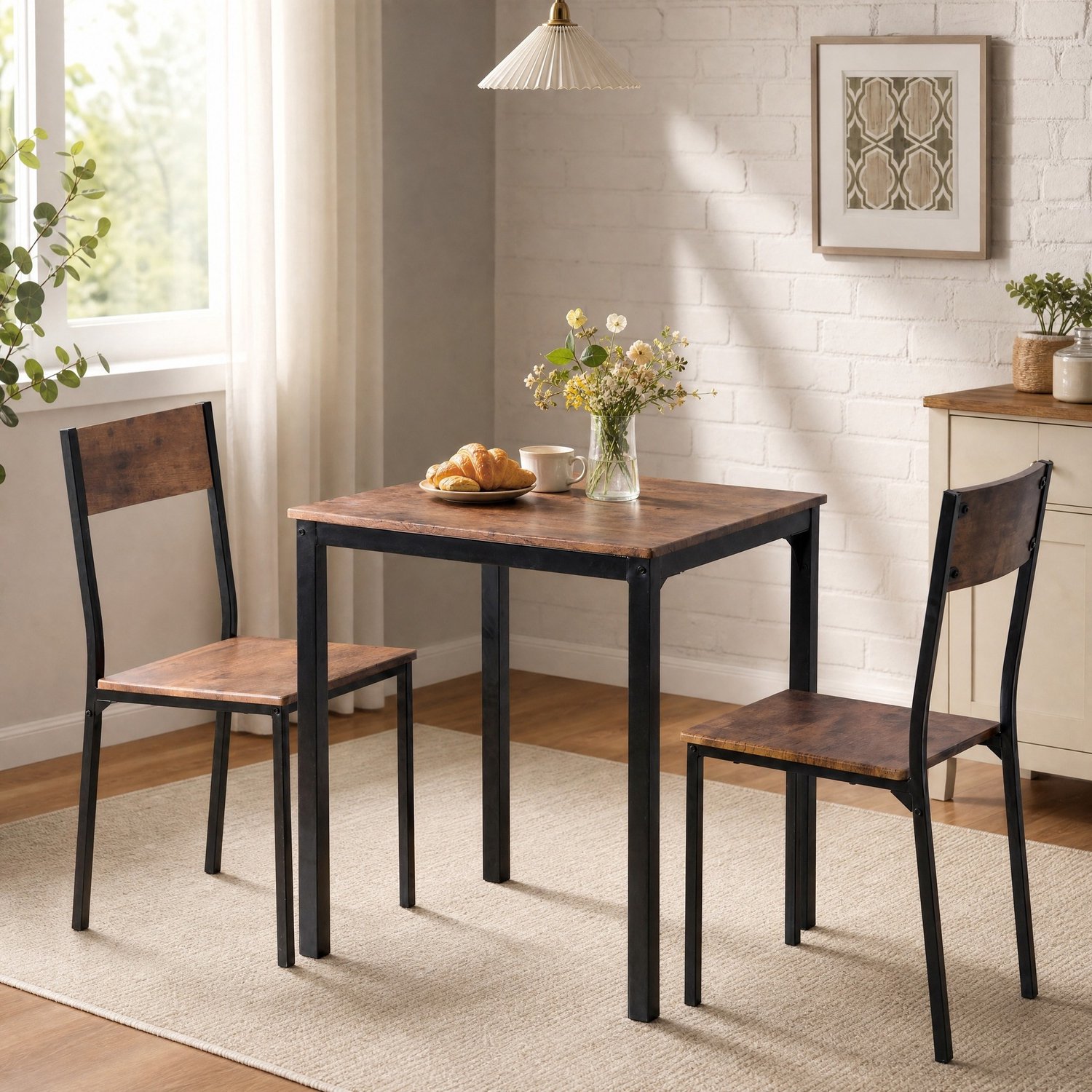 CHICFURN Eettafelset - 2 personen - Ruimtebesparend - 3-delig - Bruin