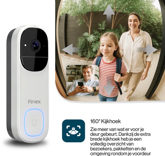 Finex Video Deurbel V3 - Wit - 4K Ultra HD - Inclusief Binnenbel & SD kaart (32GB) - AI Bewegingsdetectie - Geen abonnement - Vast stroom of Batterijen - WiFi - T-ring geluid - Slimme Draadloze Video Deurbel Met Camera — afbeelding 5