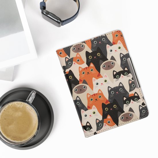 kwmobile e-reader hoesje geschikt voor Kobo Aura Edition 2 hoes - E reader flip case met magneetsluiting - Ereader cover - Katten design in oranje / zwart / wit — afbeelding 2