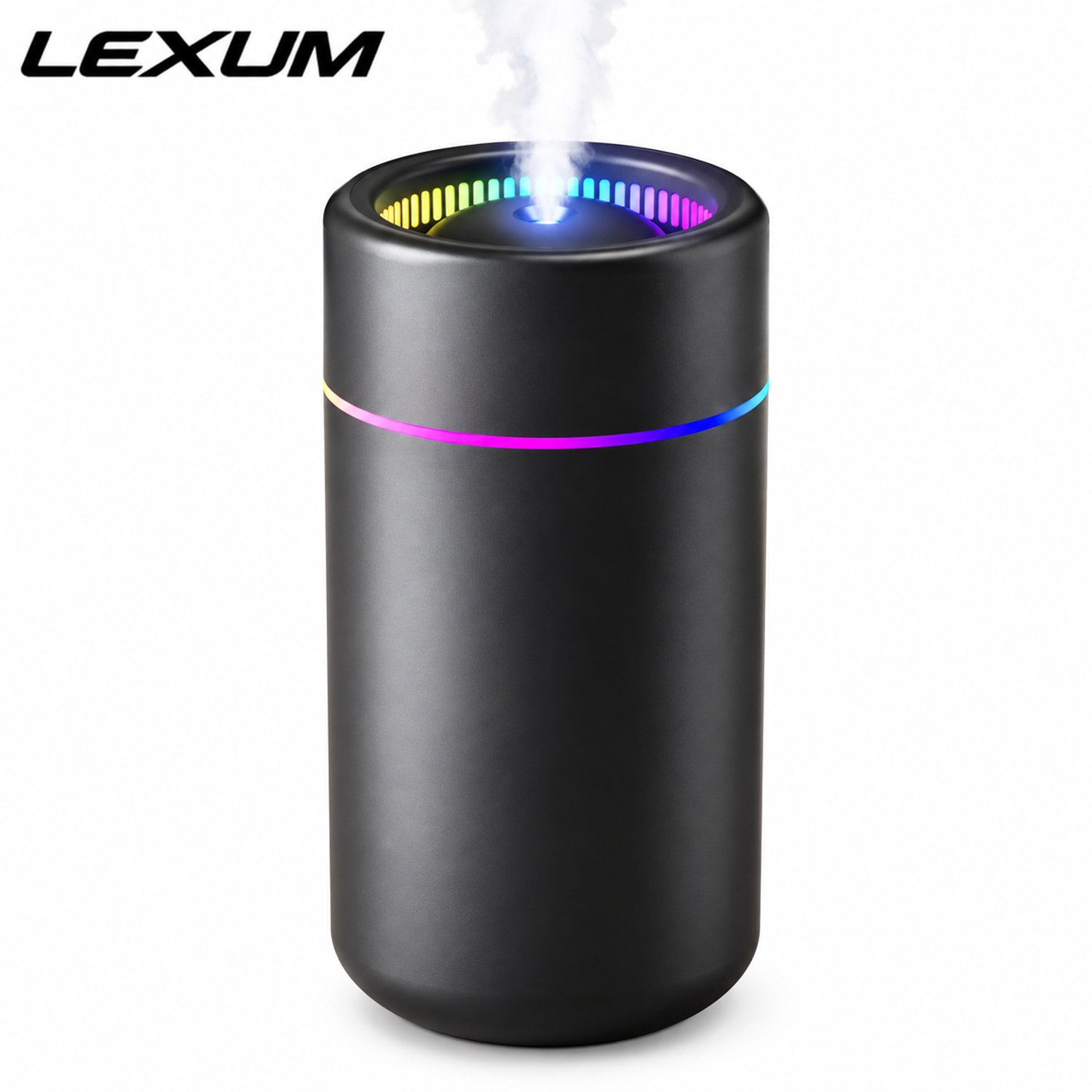 Lexum Luchtbevochtiger 280 ml - Aroma Diffuser - Mini Luchtbevochtiger voor Thuis en Auto - USB & RGB LED Verlichting - Werking Zonder Batterijen - Stil & Modern - Zwart