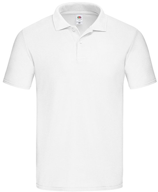Klassiek wit poloshirt met korte mouwen, een kraag en een knoopsluiting met twee knopen.