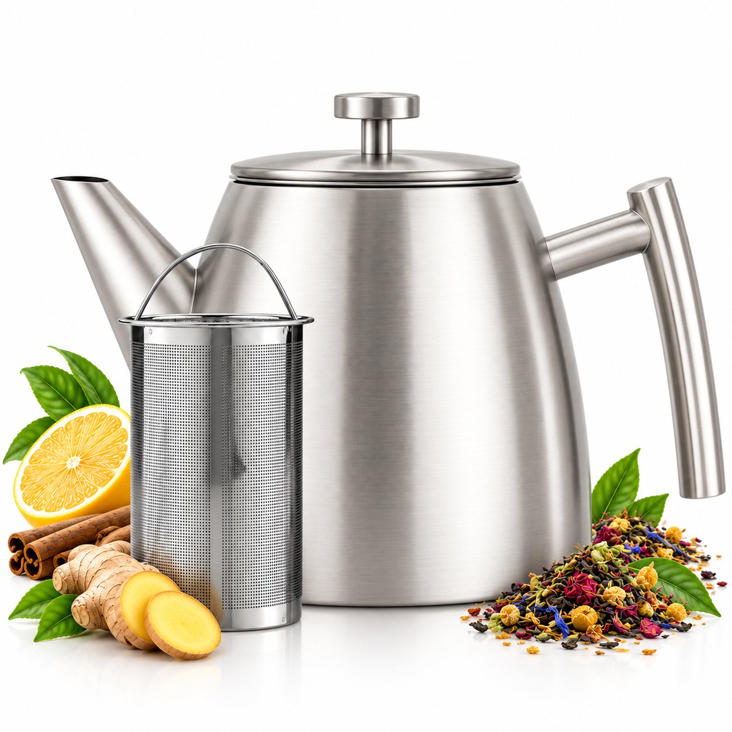 Bol.com Vaja® Theepot Juliette Mat RVS - Theepot - Theepot met filter - Theekan - Theepot Dubbelwandig - RVS Theekan - 1 Liter aanbieding