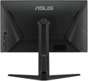 Achterzijde van de zwarte ASUS TUF Gaming-monitor met ergonomische standaard en aansluitpoorten.