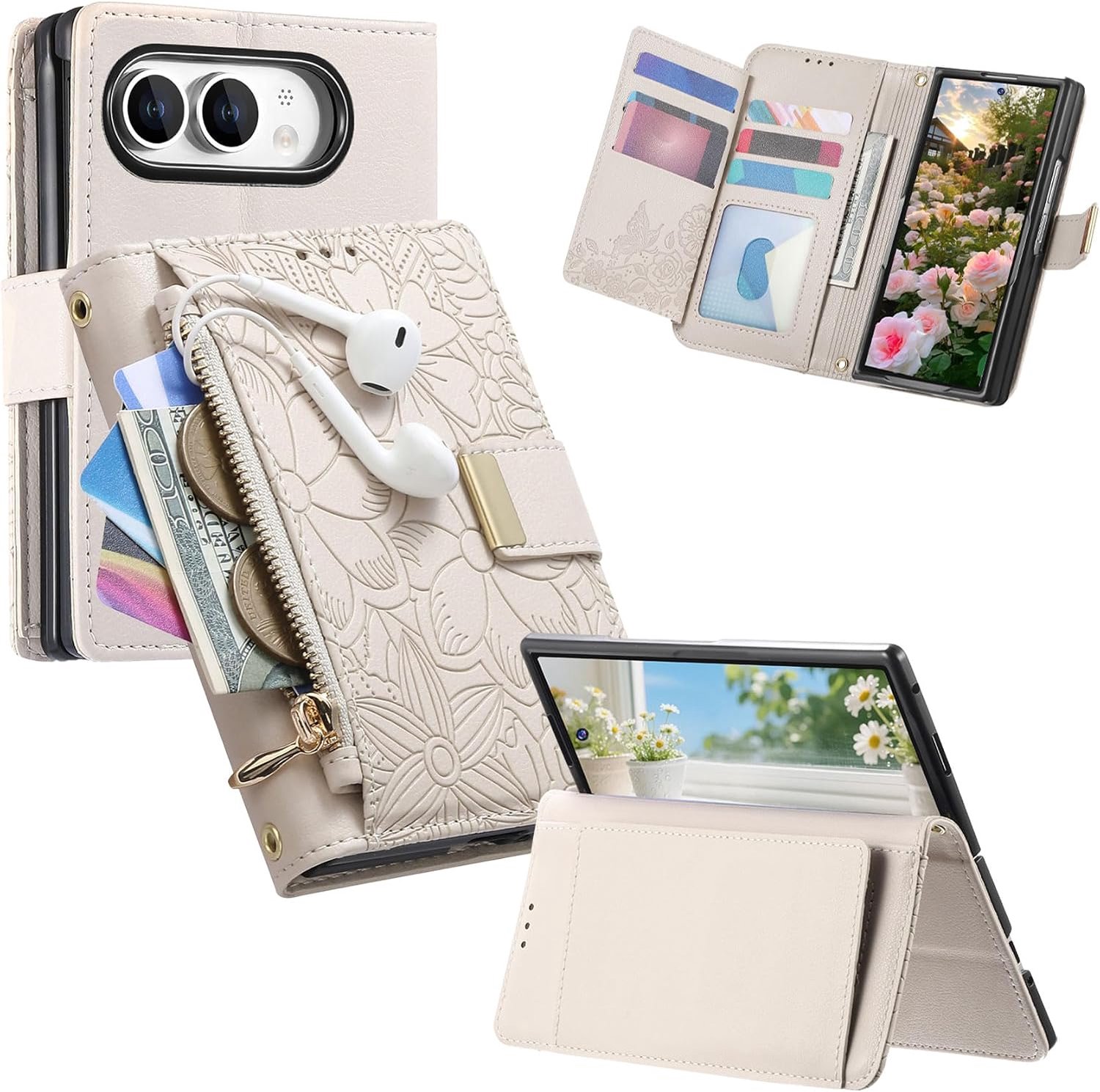 Zandarix Hoesje Geschikt voor Apple iPhone Duo - Premium - Portemonnee met Siliconen Binnenkant - Magneet Sluiting - 6 Kaartsleuven - Opvouwbare Standaard - Book Case Hoesje - Wit
