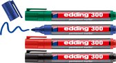 edding 300 permanent marker - zwart, rood, blauw, groen - 4 stiften - ronde punt 1,5-3 mm - water en wrijfvast - voor karton, kunststof, hout, metaal, etc. - alcohol markers voor volwassenen