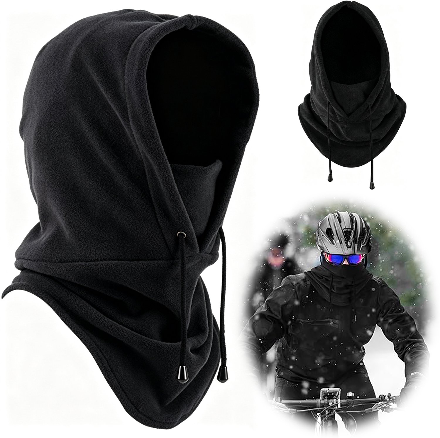 Balaclava-Skimasker Fleece Gezichtsmasker Wintergezichtsmasker Winddicht Skimasker Voor Heren En Dames – Buitensport Zwart