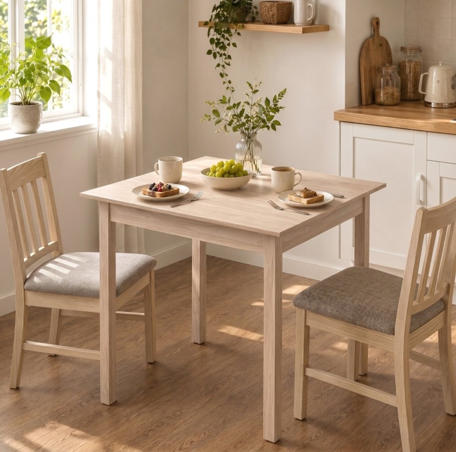 CHICFURN Eettafel - 2 personen - ruimtebesparend - vierkant - naturel hout Natuurlijk hout