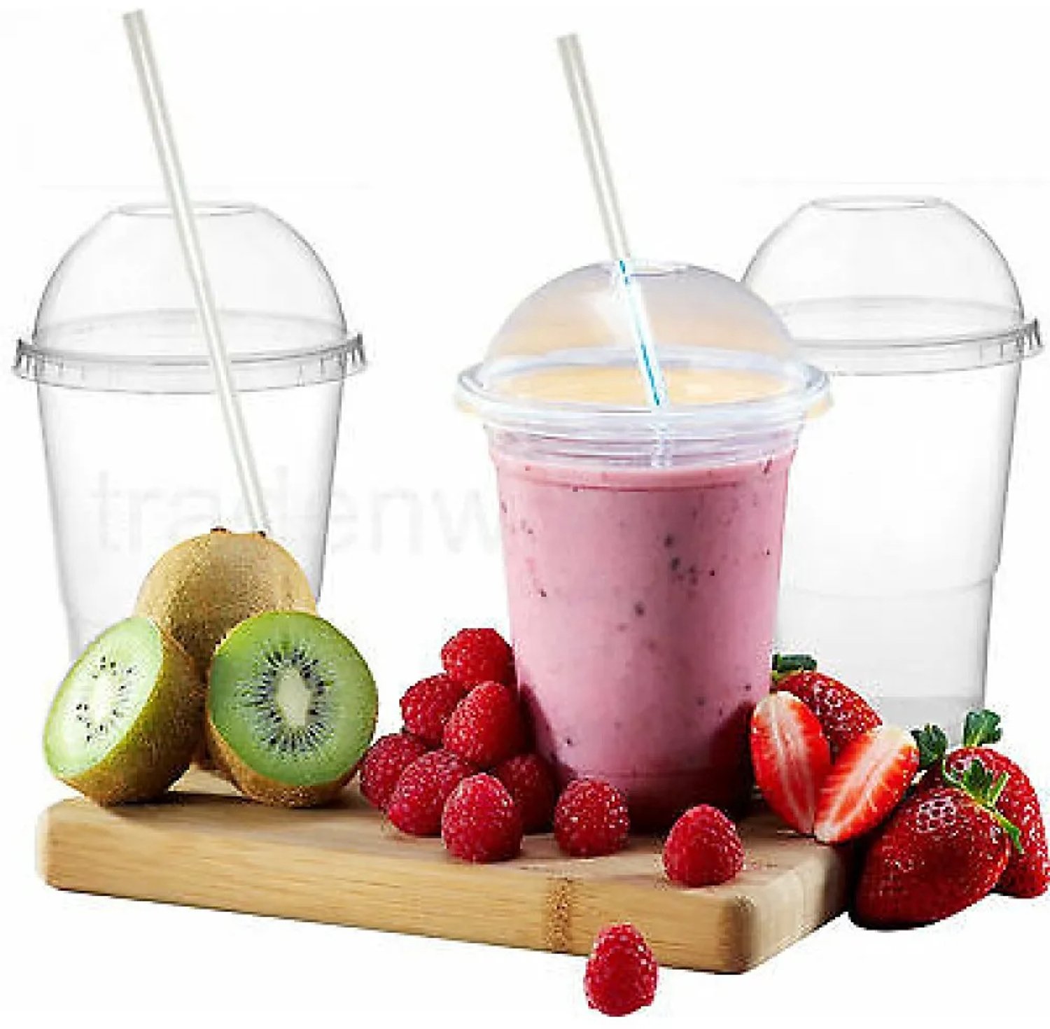 Beker, PET Drinkbeker 12 oz / 300 ml Transparant Ø95 + Deksel (PET) Dome Met Kruisgat x 50 Stuks