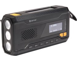 Denver Portable DAB radio - Powerbank Zonneenergie - FM - Draagbare Noodradio - Zaklamp - Opwindbaar - SOS-Licht - SCD2033 - Zwart
