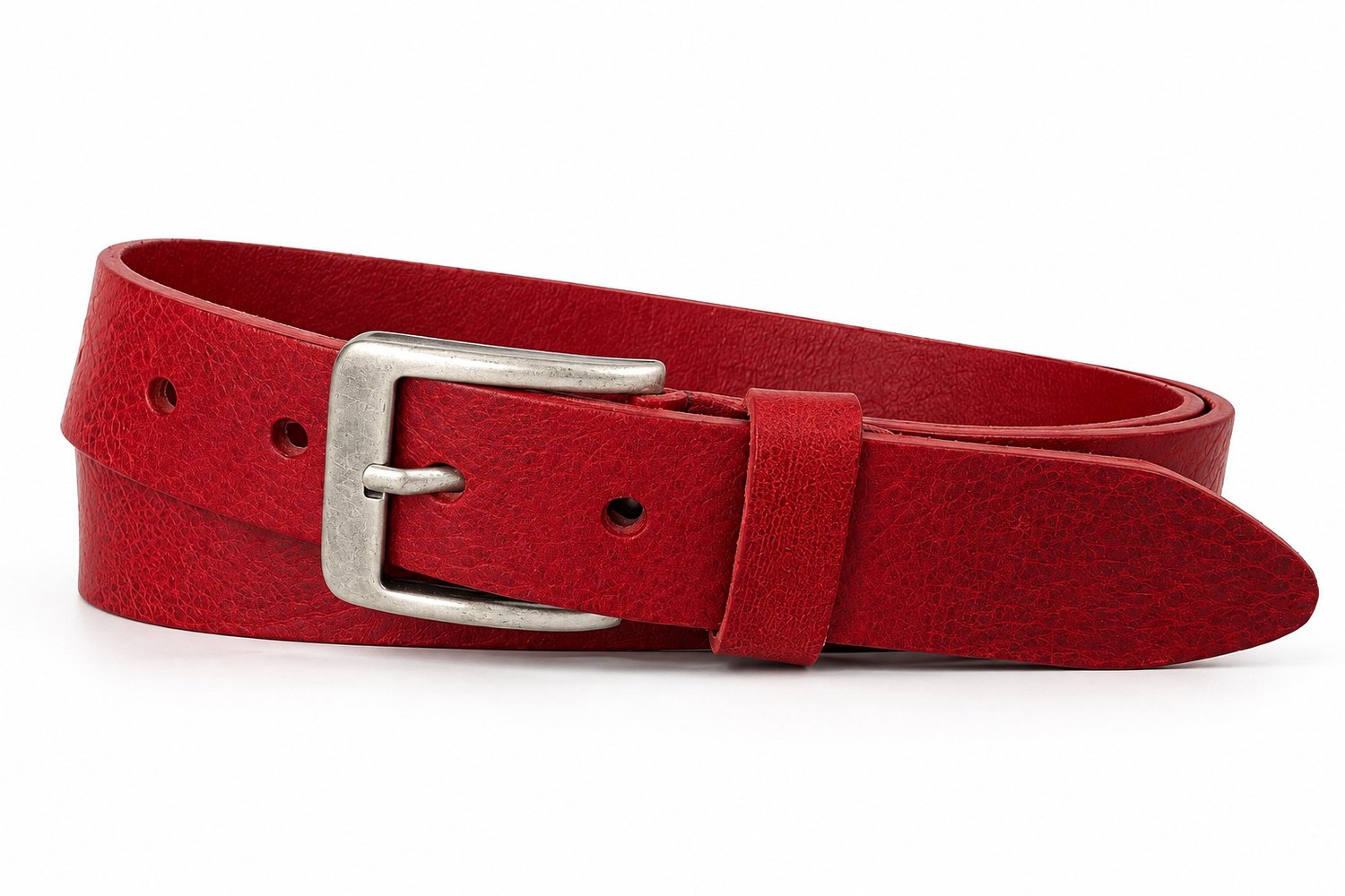 Rode Leren Riem 4 cm – Nerfleer – Dames & Heren Riem - Zilveren Nikkelvrijegesp - Riemmaat: 85cm (totale lengte 100cm) - 100% Leer - Broekriem - Jeansriem