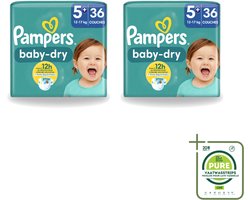 2 x Pampers – Luiers – Baby-Dry Maat 5+ (12-17 kg) – 36 Luiers - Grootverpakking - Vaatwasstrips - Baby-luiers - Droge Huid - Droge Luiers - Baby Droogheid - Droge Luier