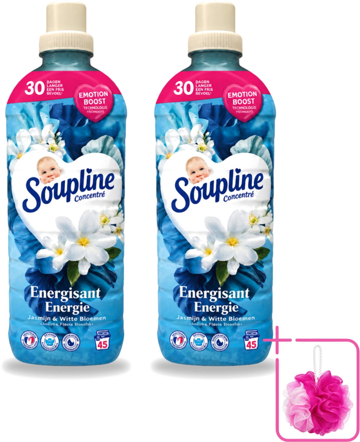 2 x Soupline – Wasverzachter – Energie Jasmijn & Witte Bloemen – 950 ml - Bulkverpakking - Wasverzachter - Douchemop - Jasmijn