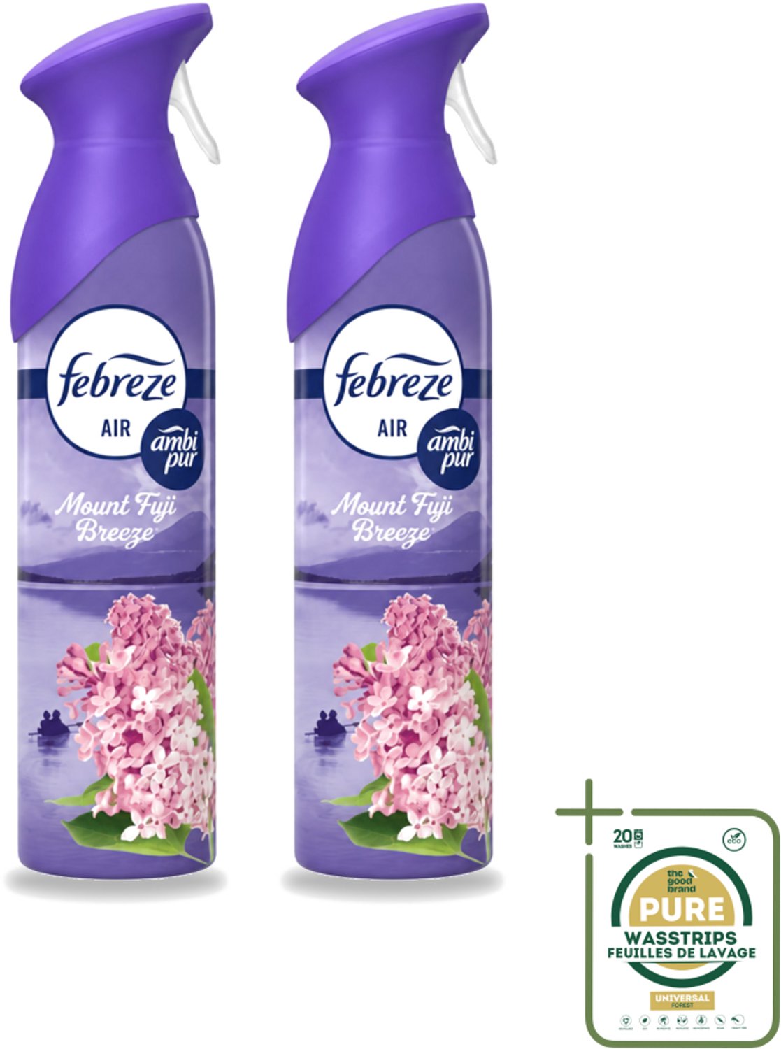 2 x Febreze – Luchtspray – Mount Fuji Breeze – 185 ml - Wasstrips - Luchtverfrisser Spray - Geurverwijdering - Geur Neutraliseren - Mount Fuji Geur - Frisse Geur