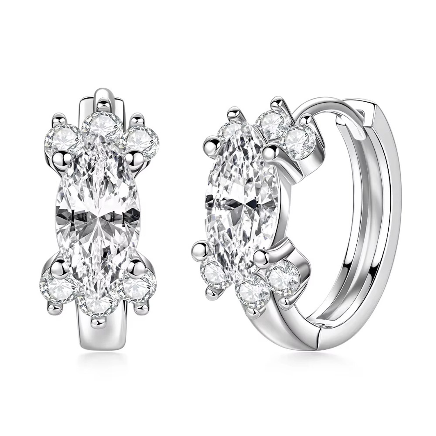 Selevie Oorringen Witgoud met Marquise Moissanite – VVS1 Color D – Luxe Hoepeloorbellen – Oorringen -Diamond Look