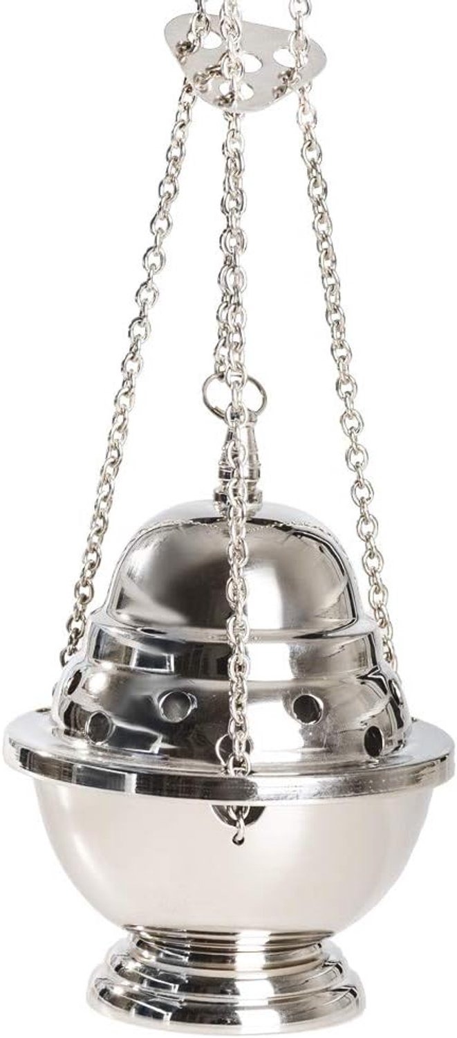 Merkloos Nikkel-Vergulde Messing Rookvat met Ketting, 14.5 cm