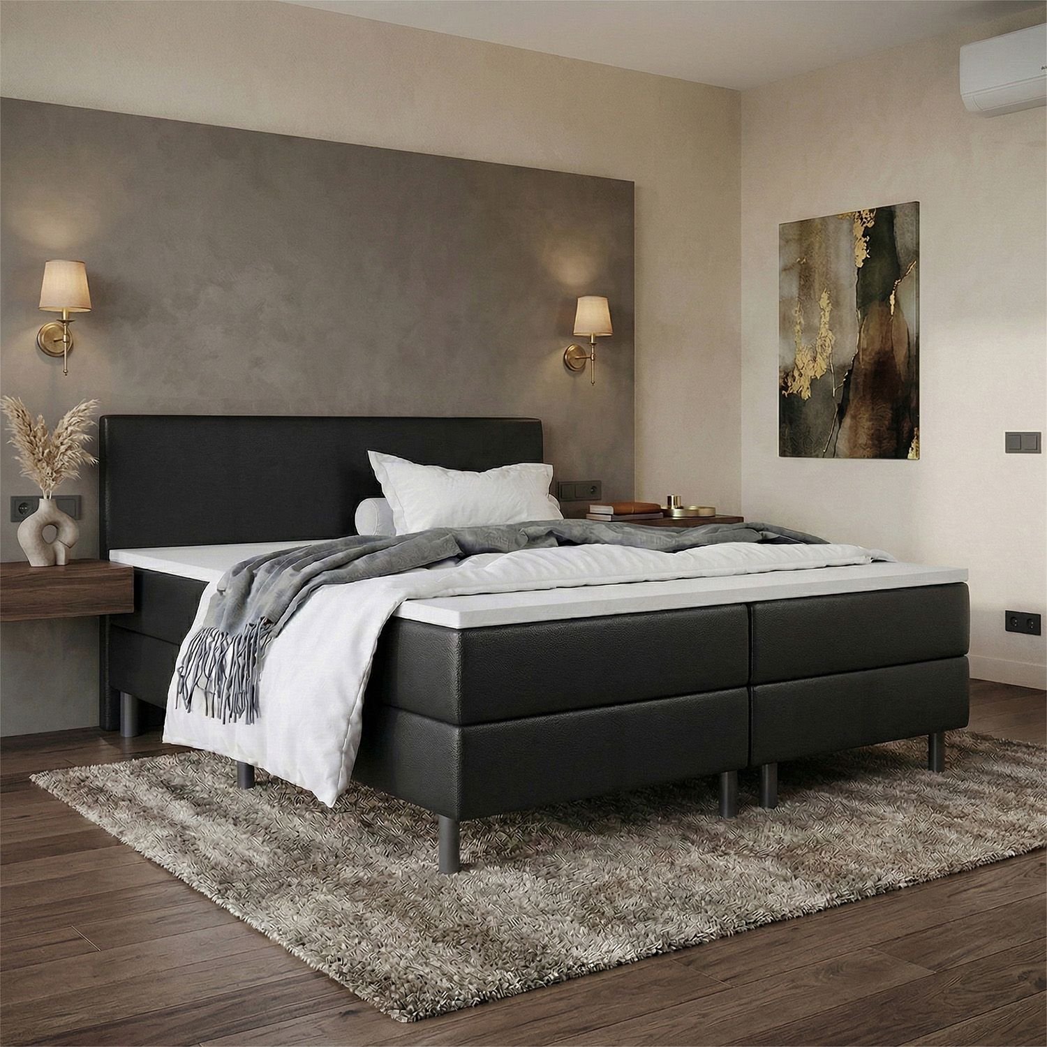 Boxspring Bravo - Luxe pocketvering - 80x210 cm - Skai Zwart - Compleet inclusief Topmatras - Skaileer - Kunstleer