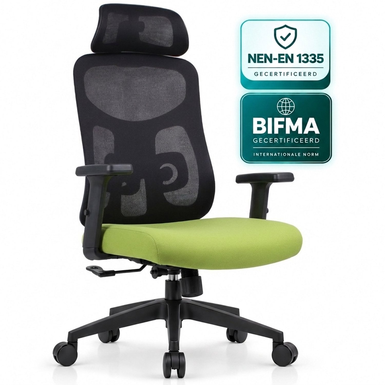 OfficeSense OS80 Ergonomische Bureaustoel - Verstelbare Lendensteun - Bureaustoelen voor Volwassenen - Groen