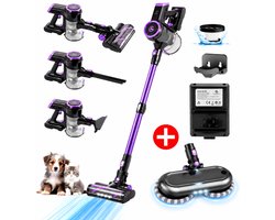AG4200 Steelstofzuiger Draadloos – Stofzuiger met Elektrische Dweil – Draadloze Stofzuiger Zonder Zak – Kruimeldief – Dierenharen – Verstelbare Stang – Lichtgewicht – Deep Purple