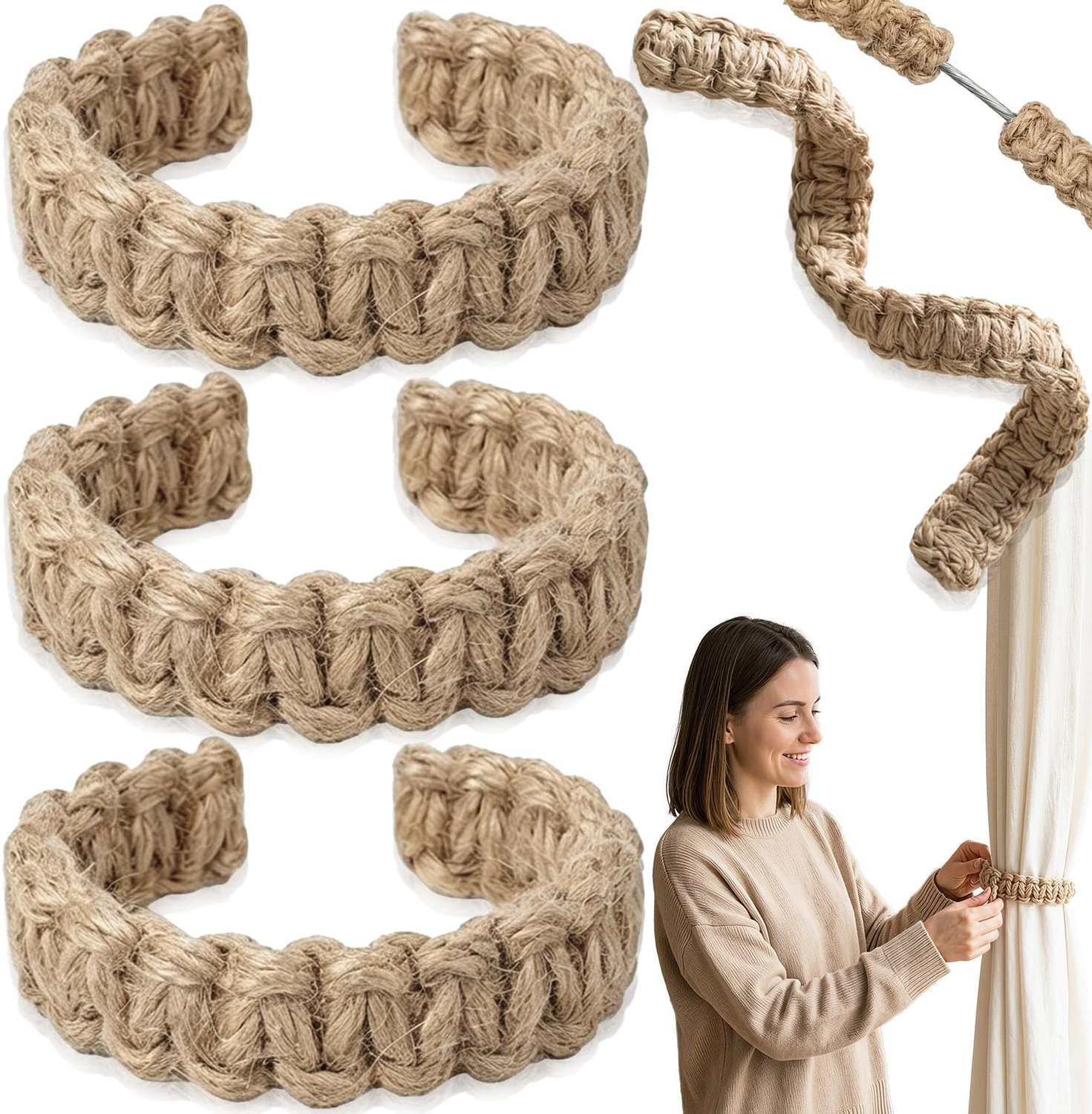 Set van 4 Gevlochten Gordijnklemmen voor Boho Stijl