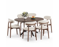 COLAMY Uitschuifbare Eettafel voor 6 Personen – Metalen Poten – Soepele Uitschuifbare Glijrail – Tafelblad 110-150 cm – Walnootkleur