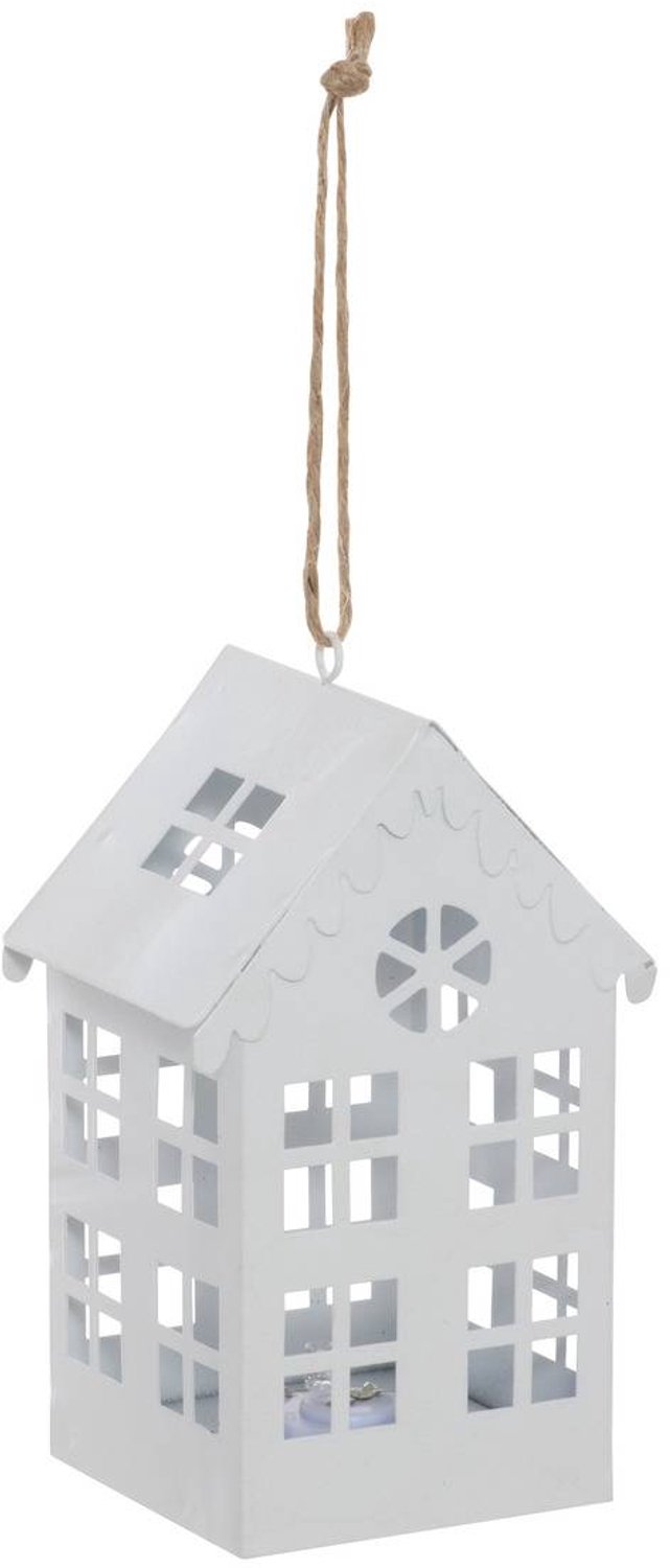 Feeric lights & Christmas Zelfgemaakte LED-verlichte dennenboomhanger van wit metaal, 10 cm Blanc